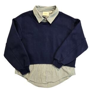 Maeve Anthropologie Layered Oversized Twofer Sweatshirt Sz XXS Preppy Academia